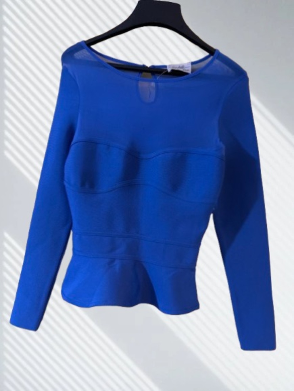 Women's Royal Blue Long Sleeve Peplum Knit Top